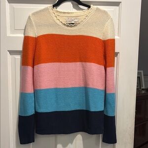 LOFT Women's Colorblock Sweater - Cream, Orange, Pink, Blue, and Navy